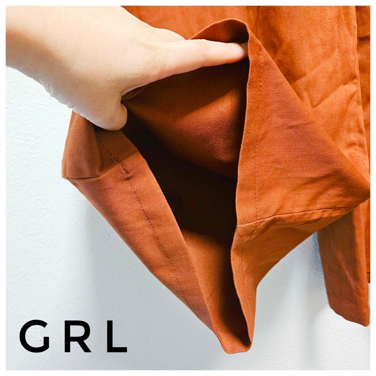 美品　GRL　ワイドパンツ　赤茶色　ウエストゴム　タック　イージーパンツ　M　カジュアル　オフィス　普段使い　ノンファスナー　仕事