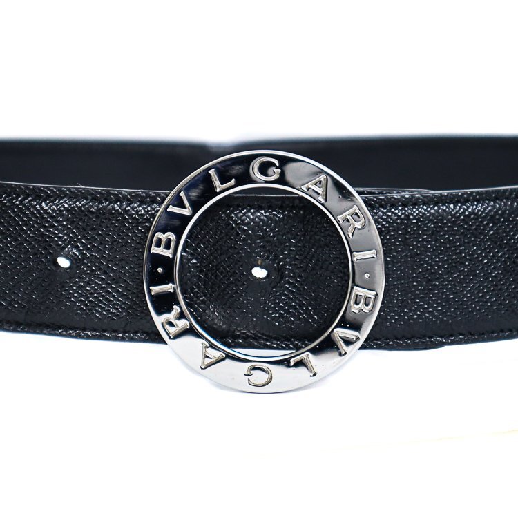 【1円/人気】ブルガリ BVLGARI メンズベルト ブルガリブルガリ ラウンドバックル ブラック シルバー金具 42/105 レザー 20230 ｗ90～95㎝_画像2