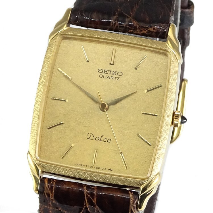 [1 jpy ] Seiko SEIKO Dolce DOLCE watch wristwatch 7731-5180 SS 14K original leather belt Gold gold face operation goods 