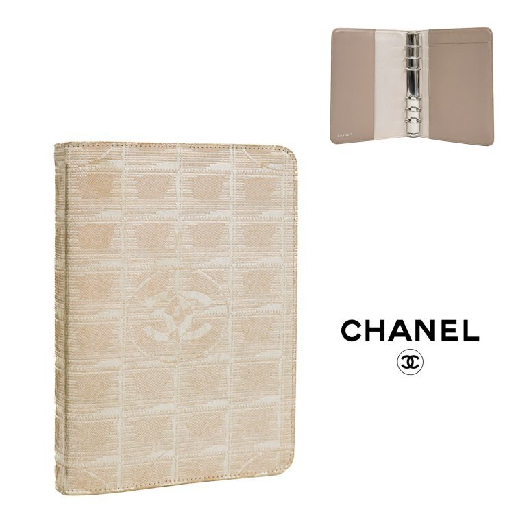 【1円】シャネル CHANEL ニュートラベルライン アジェンダ 手帳カバー 6穴手帳 バインダー ココマーク ナイロンジャガード レザー ベージュの画像1