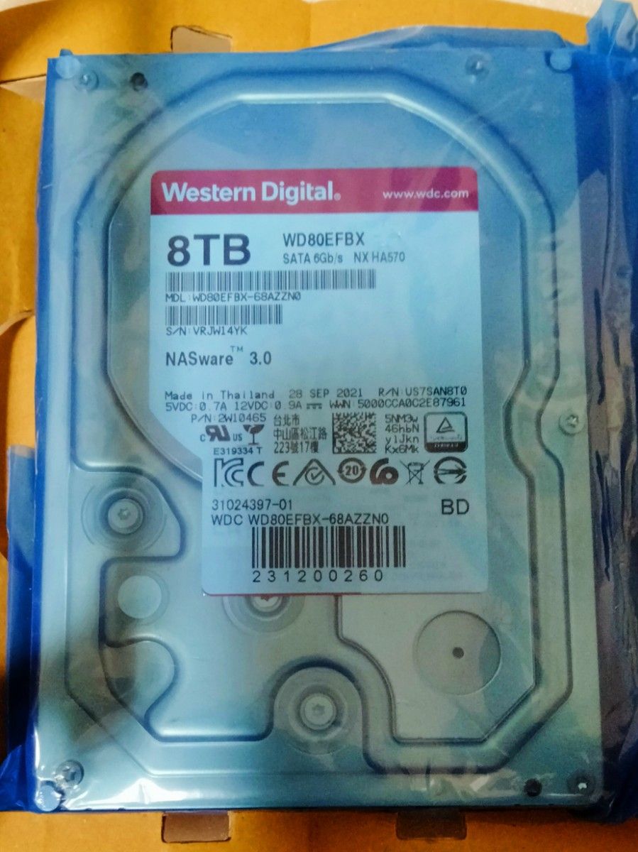 ウエスタンデジタル【 HDD 8TB WD Red NAS 3.5インチ WD80EFBX】Western Digital  