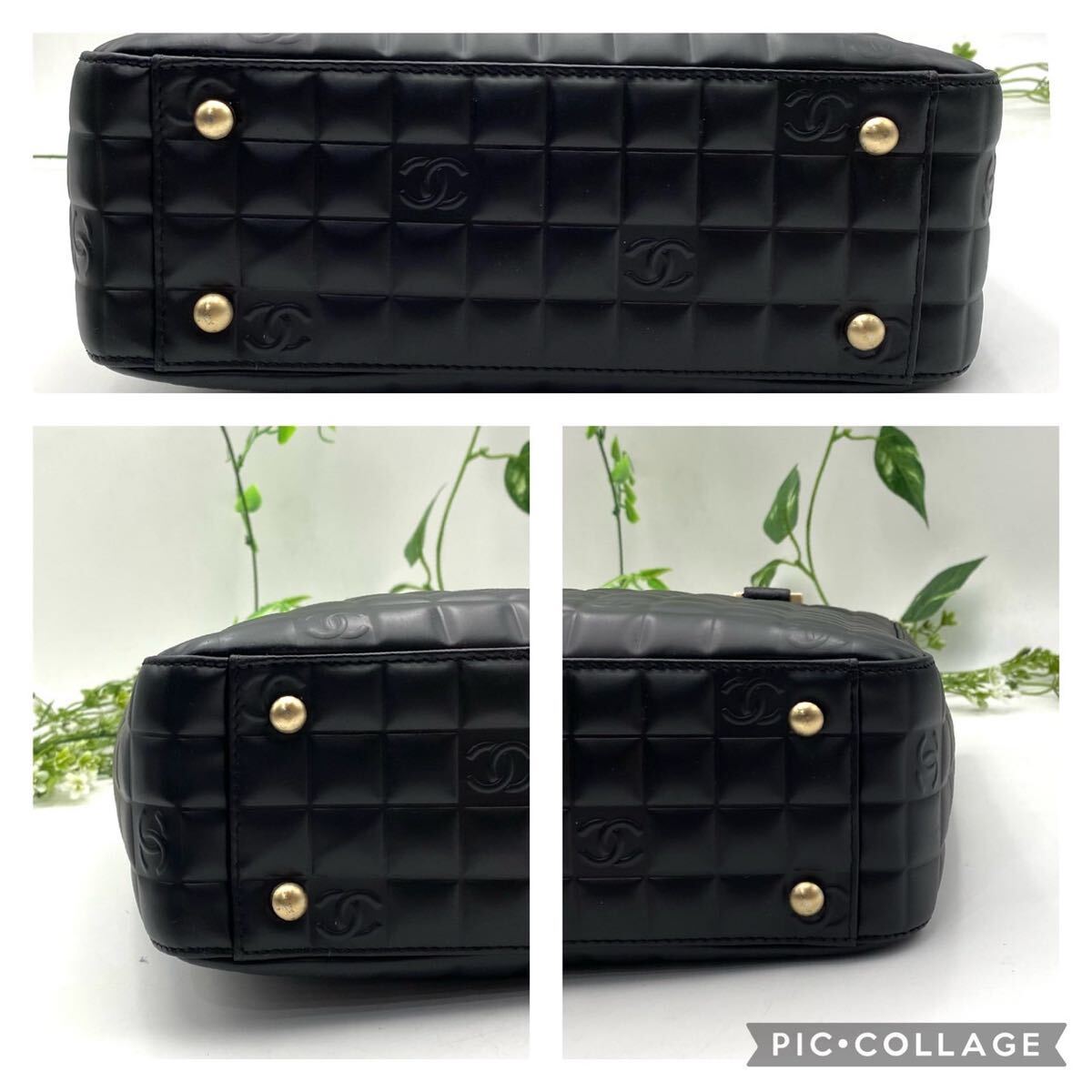 美品 CHANEL アイコン マトラッセ ラムスキン キャビアスキン トート バッグ エナメル シェブロン ステッチ ショルダー ブラック シャネルの画像4