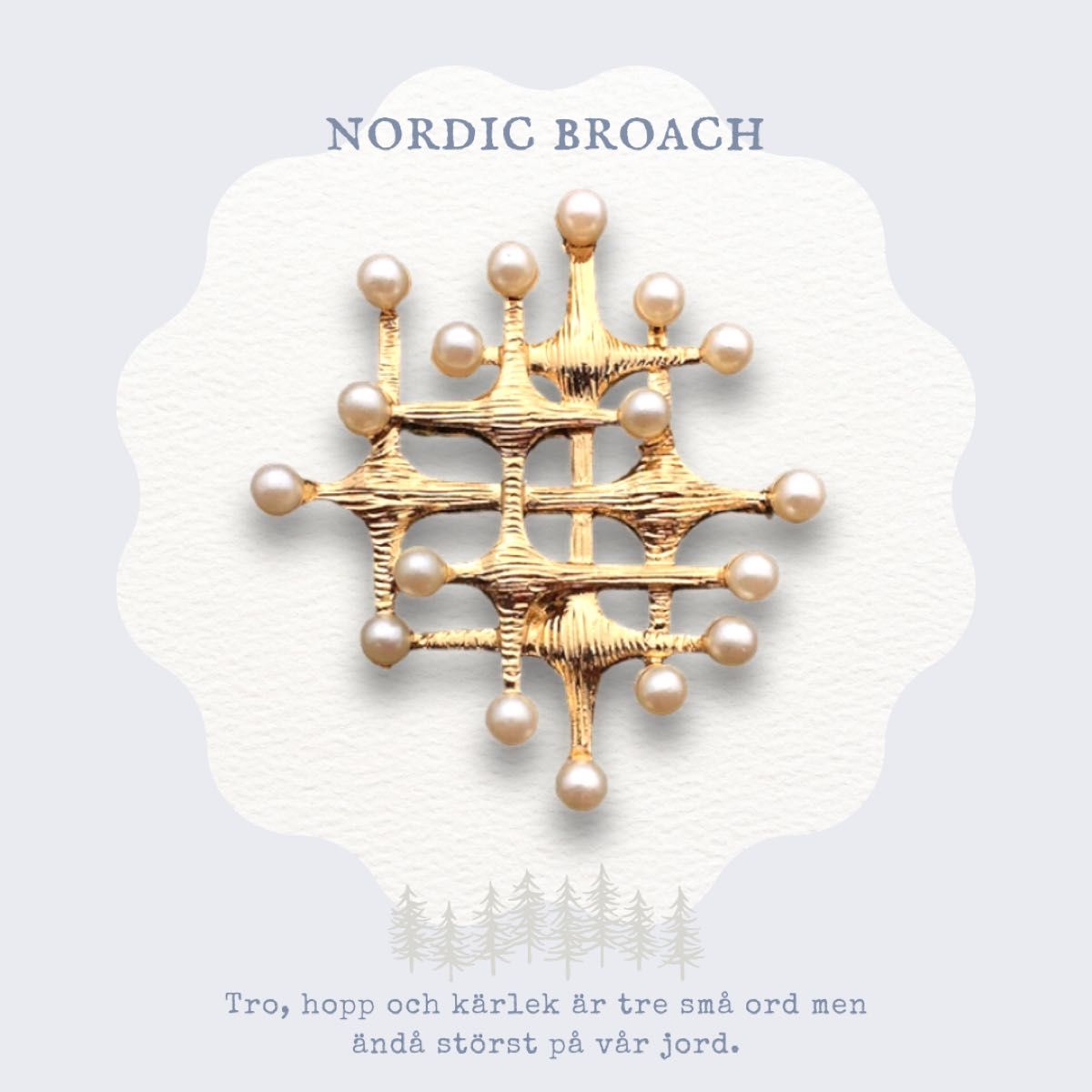 Nordic broach 北欧風 ブローチ メッシュ パール ゴールド