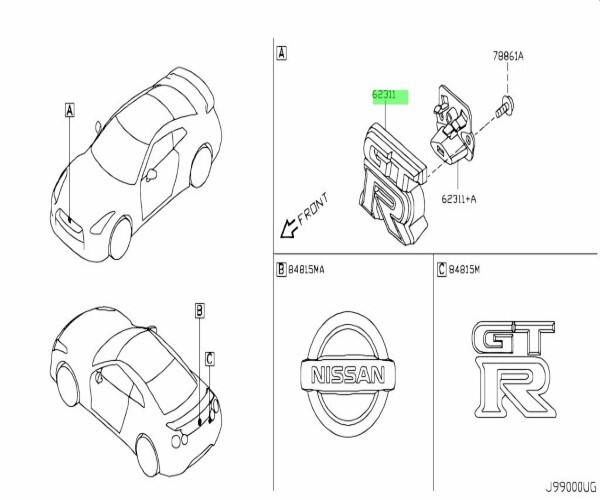 ニッサン スカイライン GT-R R35 フロントバンパー エンブレム オーナメント Front Ornament 日産 NISSAN純正 メーカー純正 JDM OEM 未使用_画像2