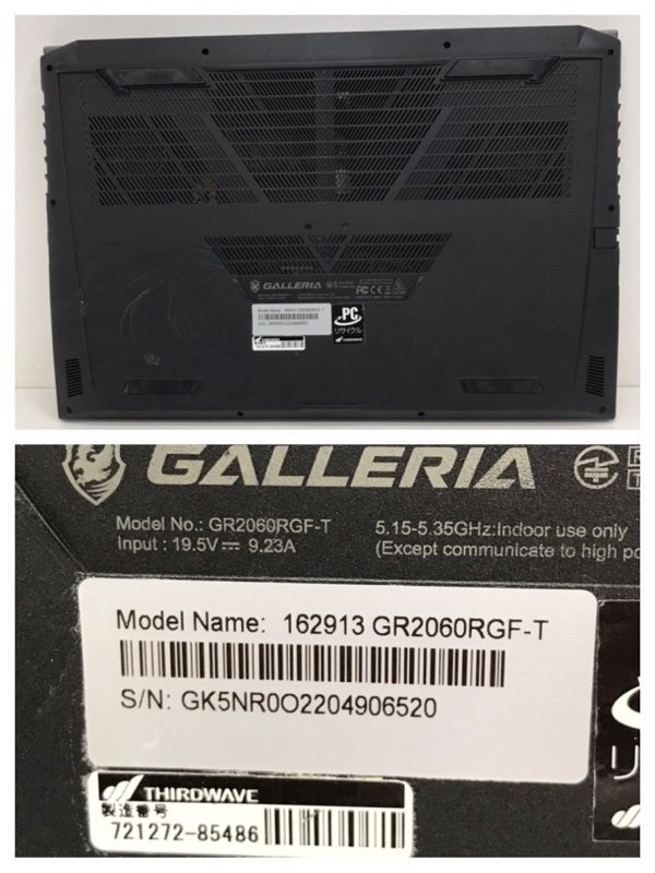 GALLERIA GR2060RGF-T Windows11 AMDRyzen7 4800H NVIDIA GeForce RTX2060 6GB 2.9Ghz 16GB SSD 512GBge-ming Note PC 240423SK310351