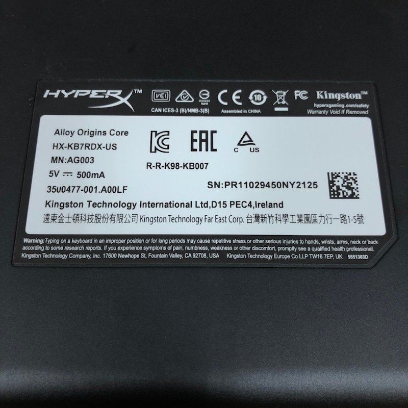 HyperX Alloy Origins Core HX-KB7RDX-JP 赤軸 メカニカルゲーミングキーボード 240312SK230732の画像3