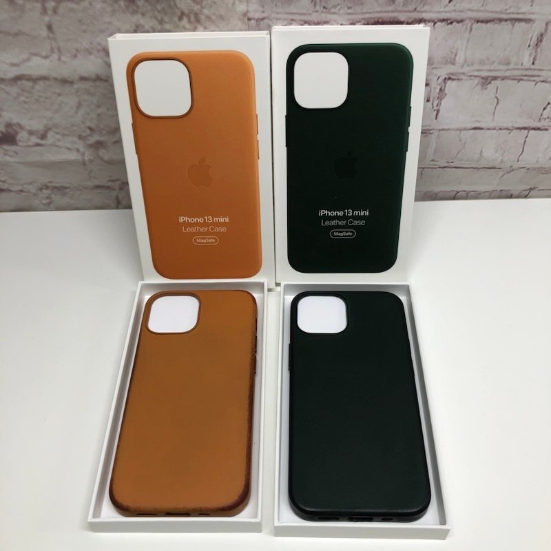 中古 Apple純正 iPhone 13 mini Leather Case 2点まとめ売り Sequoia Green/Golden Brown レザーケース 240328SK130267の画像1