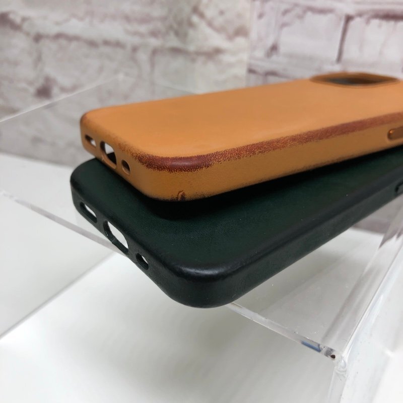 中古 Apple純正 iPhone 13 mini Leather Case 2点まとめ売り Sequoia Green/Golden Brown レザーケース 240328SK130267の画像6