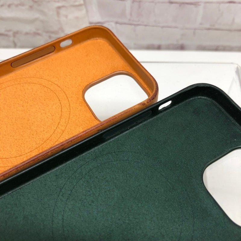 中古 Apple純正 iPhone 13 mini Leather Case 2点まとめ売り Sequoia Green/Golden Brown レザーケース 240328SK130267の画像4