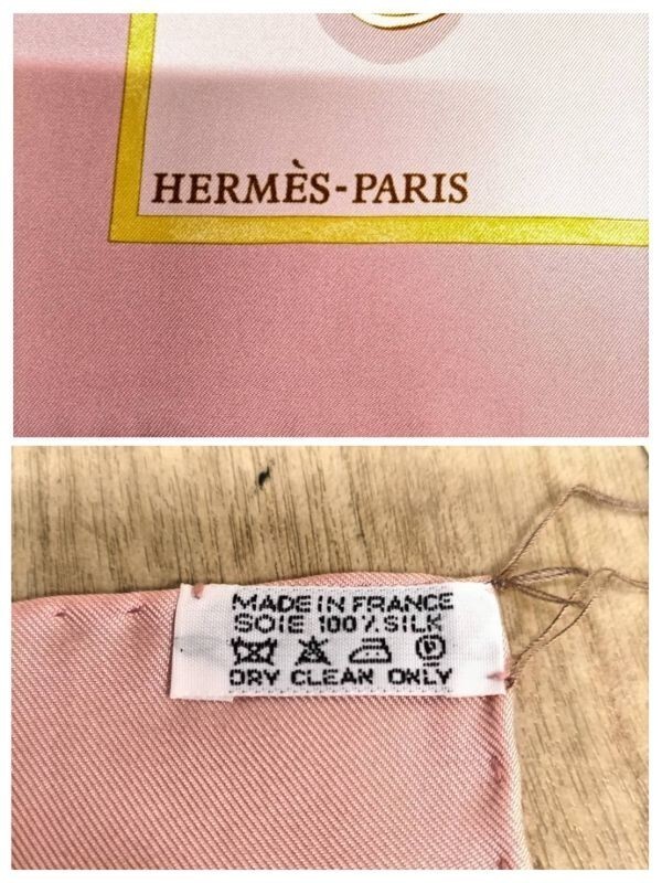 T696-SK1-659◎ HERMES エルメス カレ90 大判スクエアスカーフ 幸せの小さなゲーム ピンク シルク サイズ(約)87cm×88.5cm ⑥の画像8