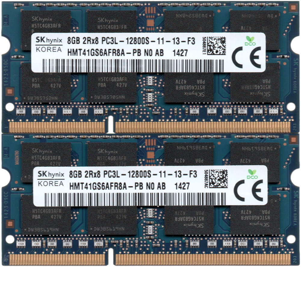 【DDR3 8GBx2枚 合計16GB ノートPC用】＜動作確認済＞SK hynix 低電圧 1.35V DDR3L-1600 (PC3L-12800S) HMT41GS6AFR8A-PB 2枚【中古】H146の画像1
