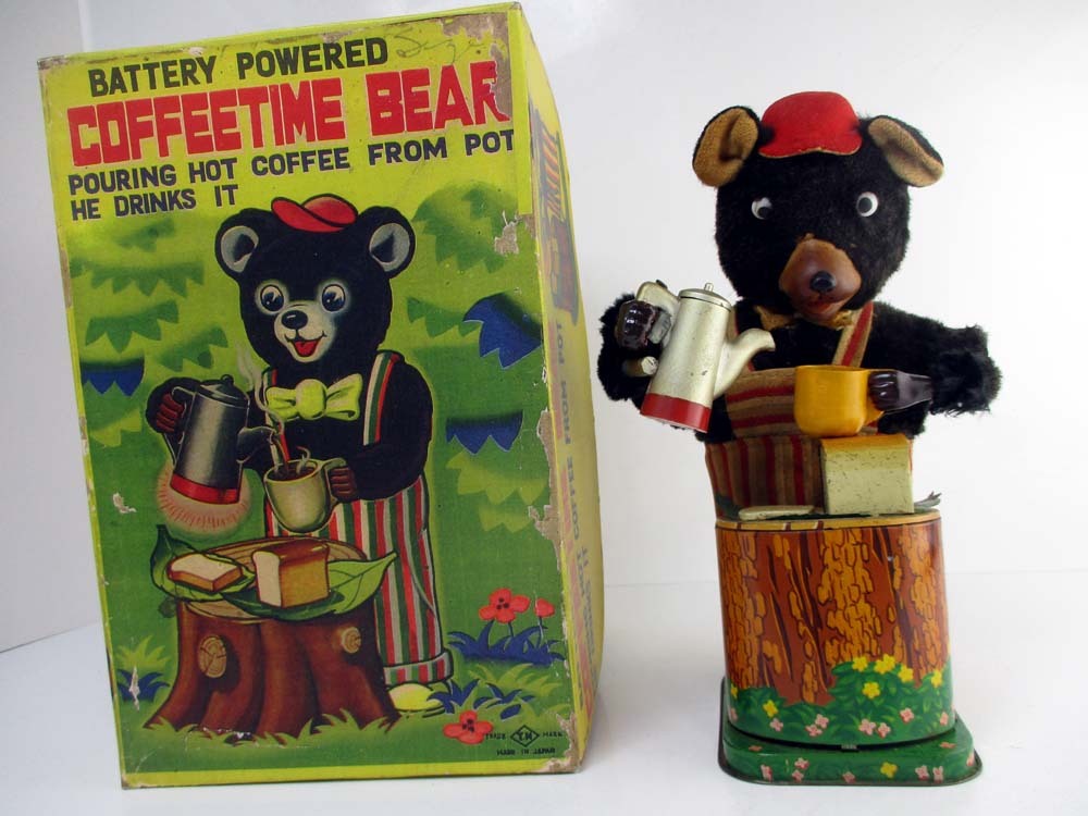 希少 野村トーイ 1950年代製 Coffee Time Bear ほぼ完動品 高さ約25cmの画像1