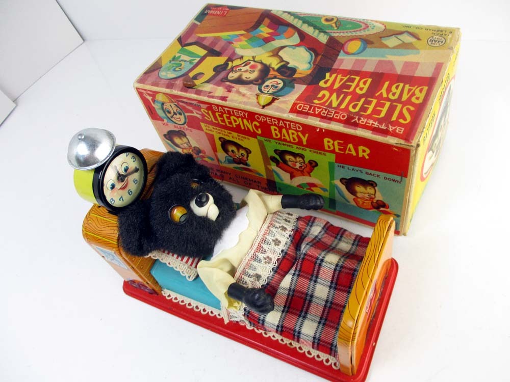 Line Mar/ Yonezawa 1950 годы производства SLEEPING BABY BEAR оригинал с коробкой исправно работает прекрасный товар длина примерно 23cm