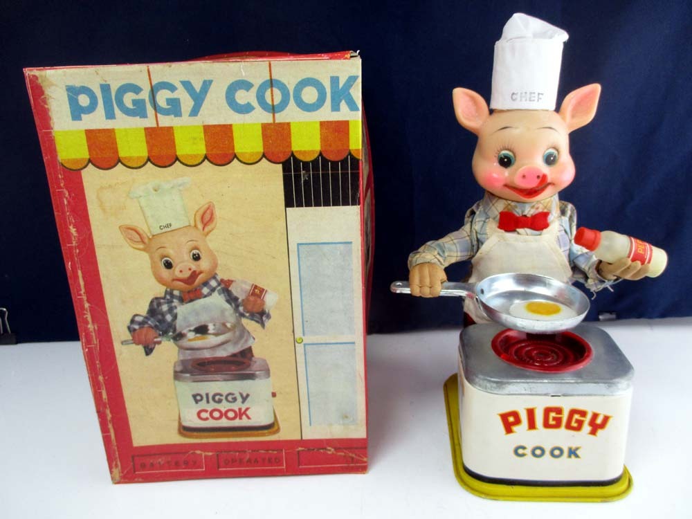  Yonezawa 1960 годы производства PIGGY COOK исправно работает почти прекрасный товар высота примерно 27cm