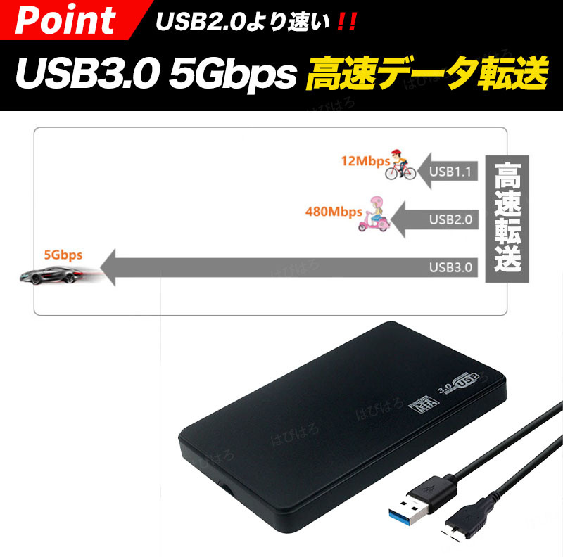 外付け 2.5インチ HDD SSD ケース USB3.0 SATA ハードディスク 高速 データ転送 電源不要 USBケーブル ２個セット 5Gbps UASP対応の画像3
