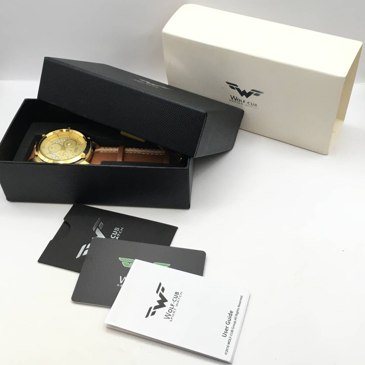 ○B12-115 WOLF-CUB/ウルフ 3針 Date デイト メンズ クォーツ 腕時計 レザーベルト W-1612 付属品ありの画像8