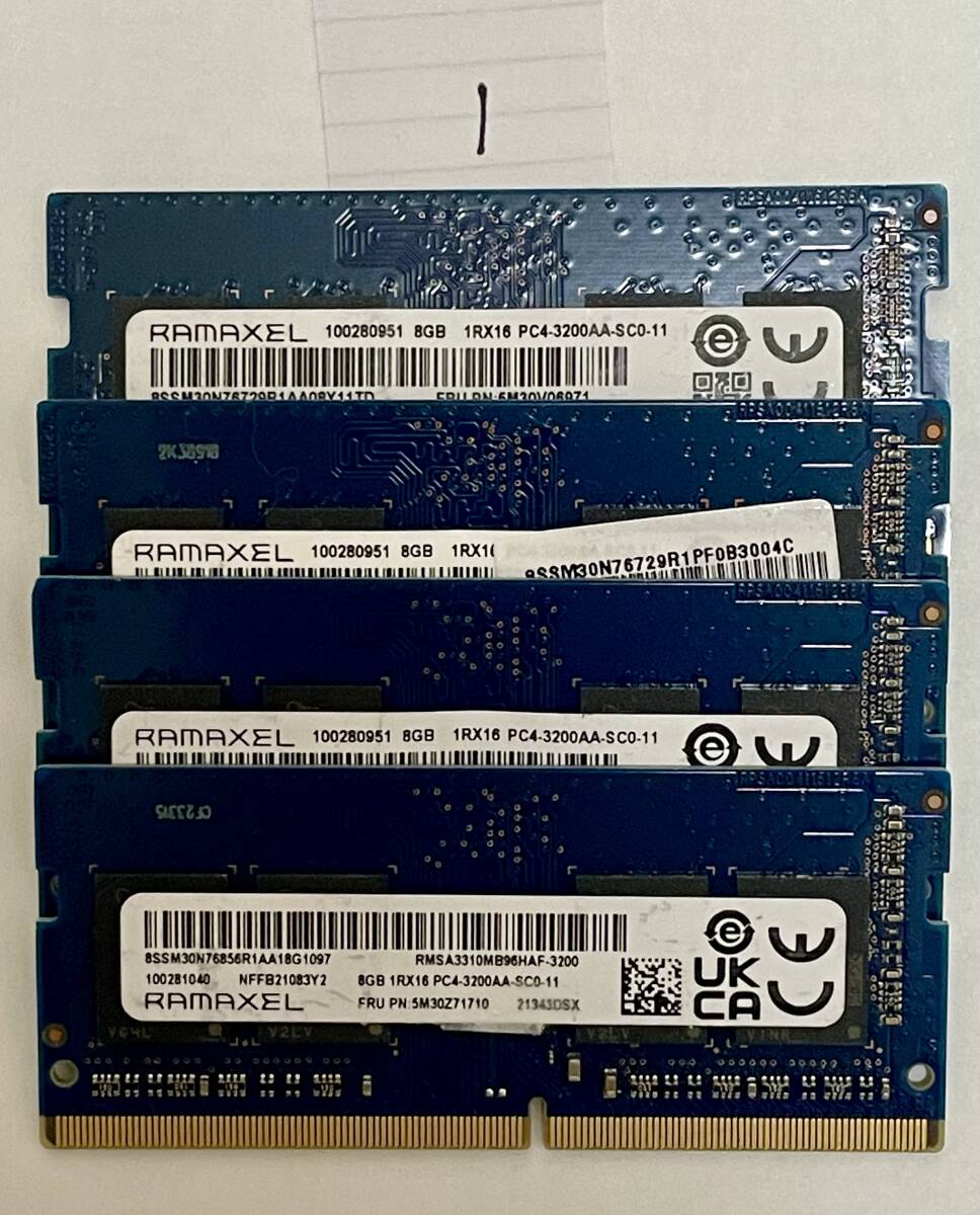 1 - メモリ RAMAXEL 計32GB (8GB x4枚) SO-DIMM DDR4 PC4-3200 ジャンク扱いの画像1