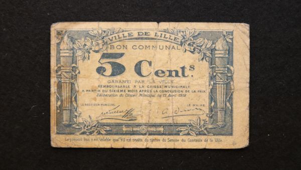 フランス リール 緊急紙幣 5サンチーム（1918）[3248]_画像1