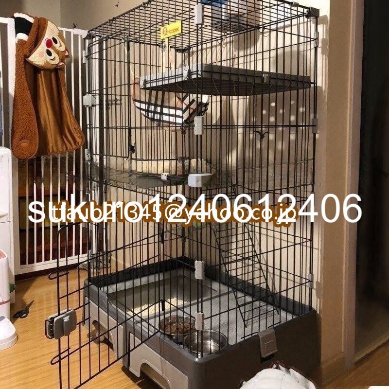 猫 ケージ 2段 キャットケージ 大型 キャスター付 ハンモック付 猫トイレ付 猫ゲージ 脱走防止_画像1