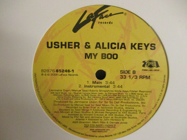 Usher & Alicia Keys ： My Boo 12'' (( 落札5点で送料当方負担_画像3