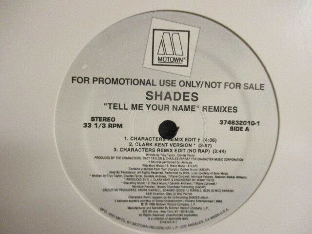 Shades ： Tell Me Your Name Remixes 12'' (( Characters Remix / Clark Kent Ver. / 落札5点で送料当方負担_画像1