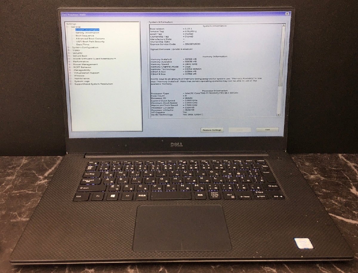 1円～ ■ジャンク DELL PRECISION 5520 / Core i7 7820HQ 2.90GHz / メモリ 32GB / SSD 1TB / 15.6型 / OS無し / BIOS起動可の画像1