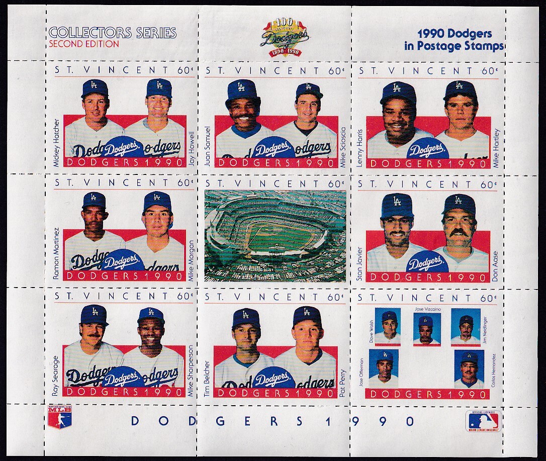 21 セントビンセント【未使用】＜「1990 ロサンゼルス・ドジャーズの野球選手」 組合せ・小型シート(9種連刷)・2組 ＞の画像2