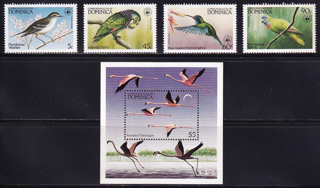 11 ドミニカ連邦【未使用】＜「1984 鳥」 4種完＋小型シート ＞の画像1