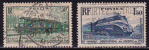 3 フランス【使用済】＜「1937 SC#327-328 第13回国際鉄道会議・パリ」 2種完 ＞の画像1