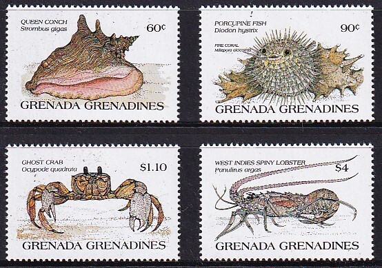 44 グレナダ・グレナディンズ諸島【未使用】＜「1985 SC#694-697 海洋生物」 4種完 ＞の画像1