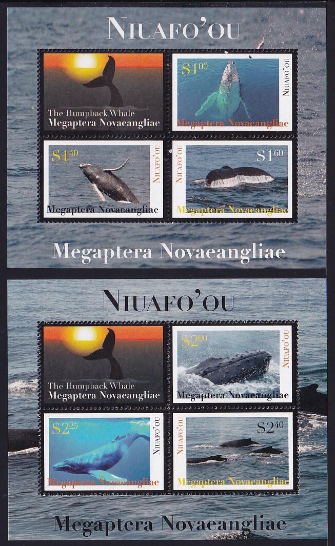 42 ニウアフォオウ島【未使用】＜「2012 ザトウクジラ・Ⅰ-Ⅱ」 組合せ・小型シート(3種＋ラベル)・2組 ＞の画像1