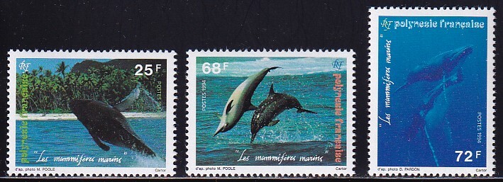 6 フランス領ポリネシア【未使用】＜「1994 海の哺乳動物」 3種完 ＞の画像1