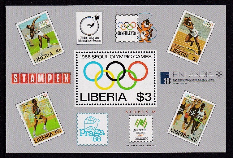 46 リベリア【未使用】＜「1988 夏季オリンピック・ソウル大会」 小型シート ＞ _画像1