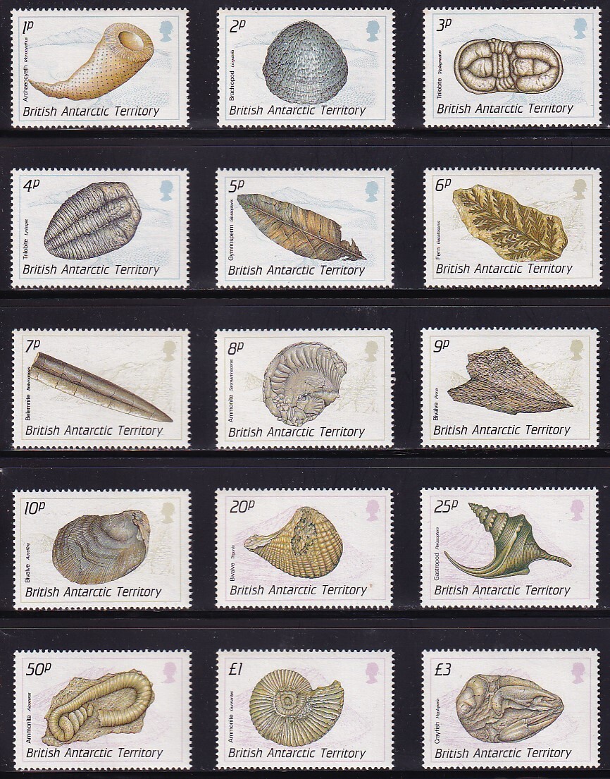 3 英領南極地域【未使用】＜「1990 SC#153-167 化石」 15種完 ＞の画像1