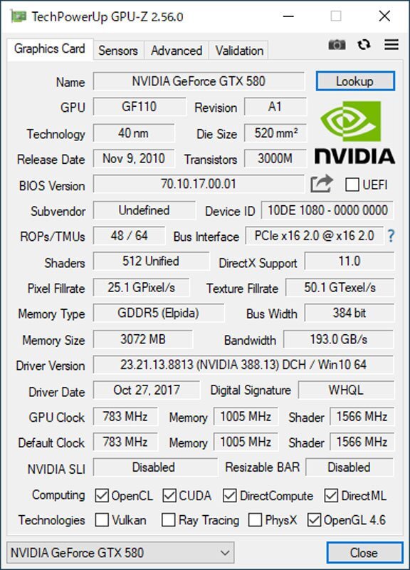 中古グラフィックカード 表示確認済 WinXP～Win10 LINUX ★ Palit NVIDIA GeForce GTX 580 GDDR5 3072MB 384bit DVI/HDMI/DP #2685-Kの画像5