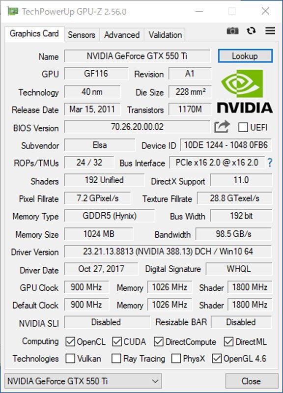  б/у графика карта отображать проверка settled WinXP~Win10 LINUX * ELSA NVIDIA GeForce GTX 550 Ti GDDR5 1024MB 192bit DVI/miniHDMI #2707-K