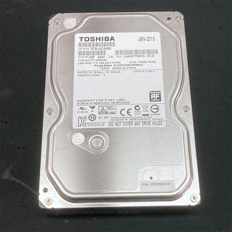 状態正常 3.5インチ 500GB 1個 SATA接続 ★ TOSHIBA DT01ACA050 電源投入回数 7623回 使用時間 24849時間 #6-050_同型番の一部です