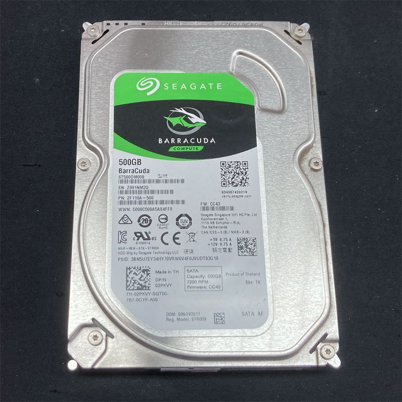 状態正常 3.5インチ 500GB 1個 7200rpm SATA接続 ★ Seagate ST500DM009 電源投入回数 1075回 使用時間 41335時間 #6-071_画像2