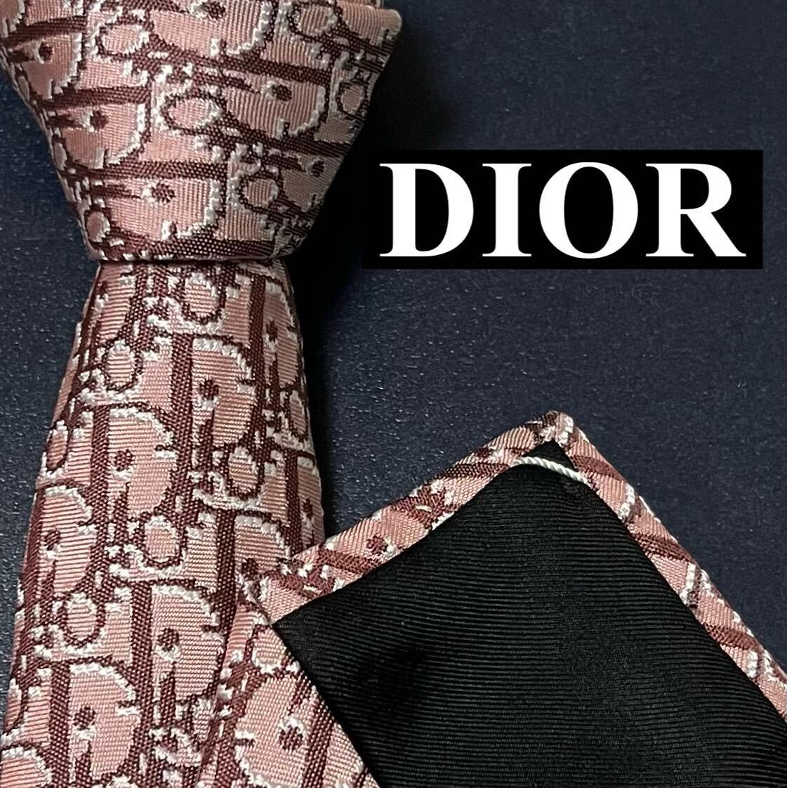 【未使用級/現行】Dior HOMME ディオールオム ピクセル オブリーク ナロータイ ネクタイ シルク bee プレート ピンク