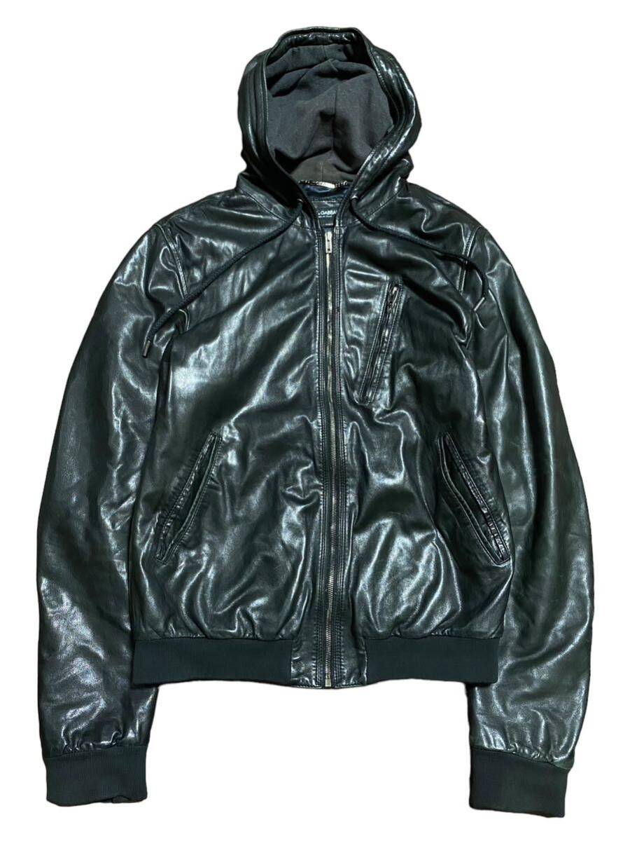  rare size 52 domestic goods DOLCE&GABBANA Dolce & Gabbana lambskin li blaser hood jacket black 