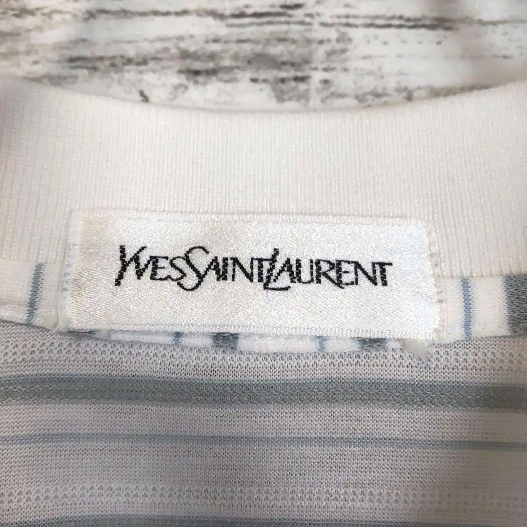 [ Logo embroidery ] Yves Saint-Laurent * border polo-shirt lustre high class cotton beautiful goods L