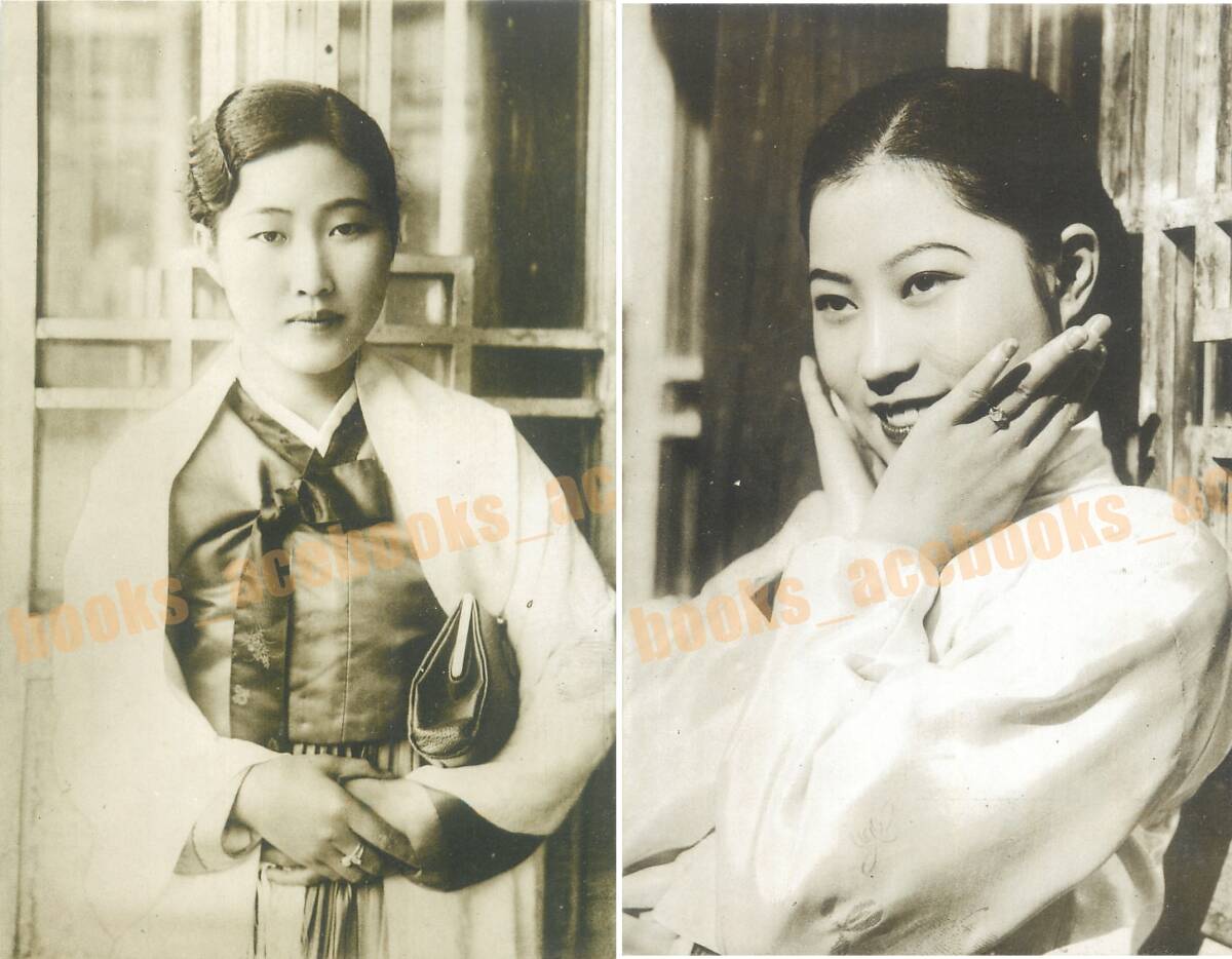 簾姿妓生 8枚揃 外袋付 朝鮮 韓国 風俗 美人 少女 / 絵葉書 写真 戦前 資料 の画像5