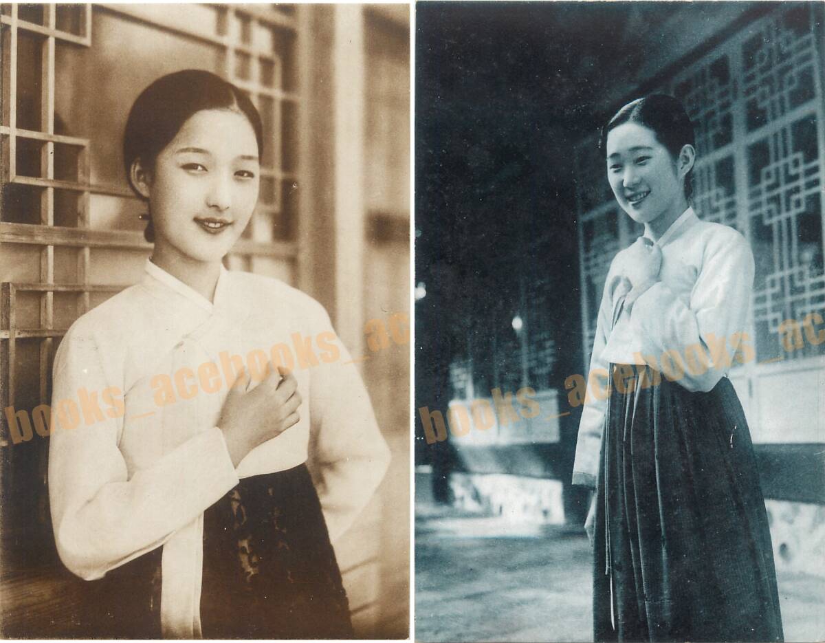 簾姿妓生 8枚揃 外袋付 朝鮮 韓国 風俗 美人 少女 / 絵葉書 写真 戦前 資料 の画像2