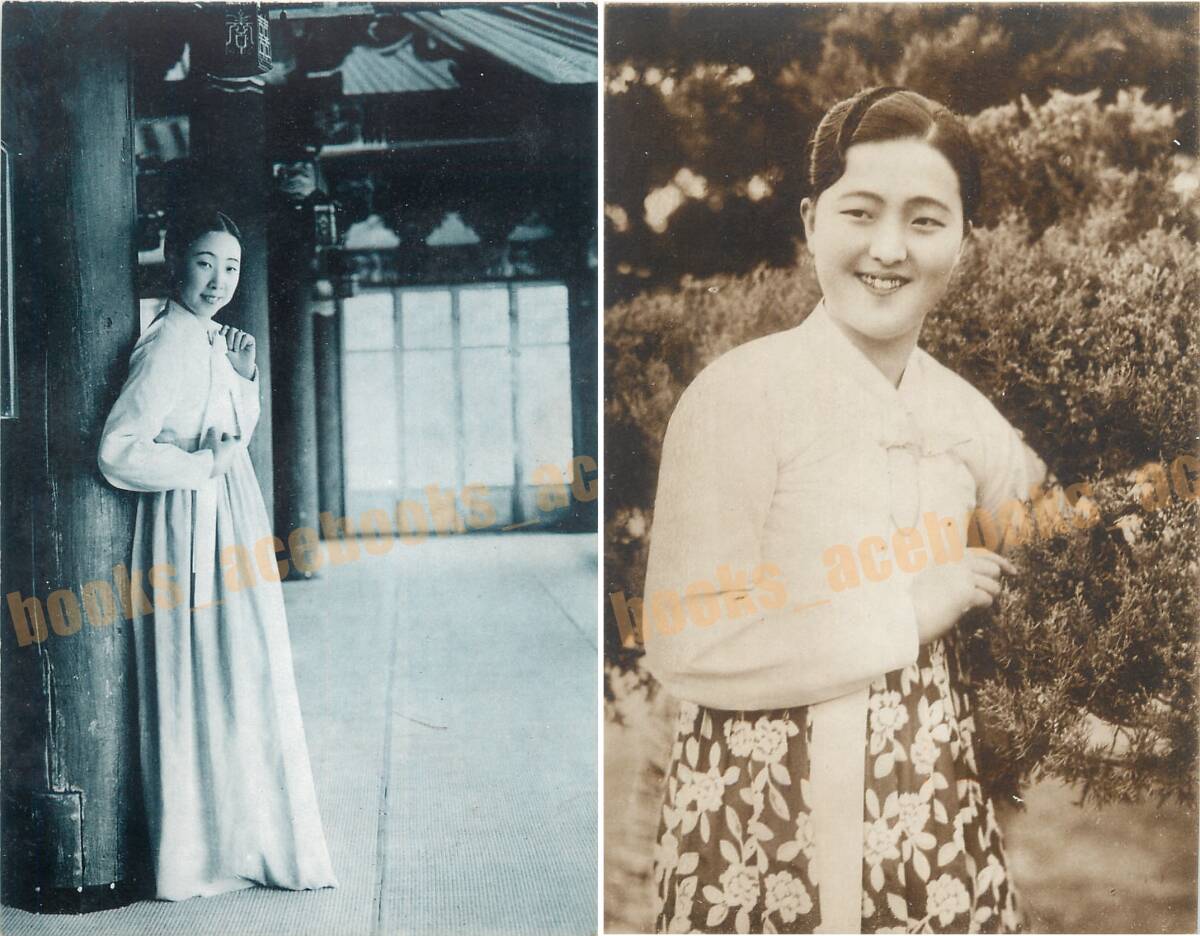 簾姿妓生 8枚揃 外袋付 朝鮮 韓国 風俗 美人 少女 / 絵葉書 写真 戦前 資料 の画像3