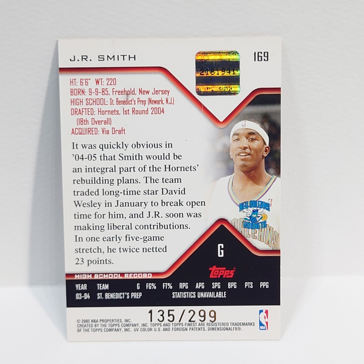 Topps 2004-05 FINEST J.R. Smith ROOKIE AUTOGRAPH 135/299 299枚シリアル RC ルーキー auto サインの画像2