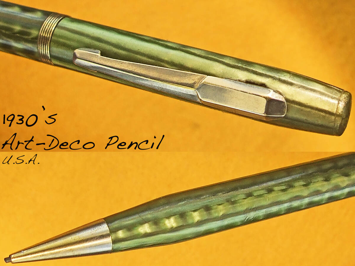 ◆レア◆1930年代製 アールデコ・ペンシル グリーンマーブル USA◆ 1930’s Art-Deco Pencil Green Marbled U.S.A.◆の画像1