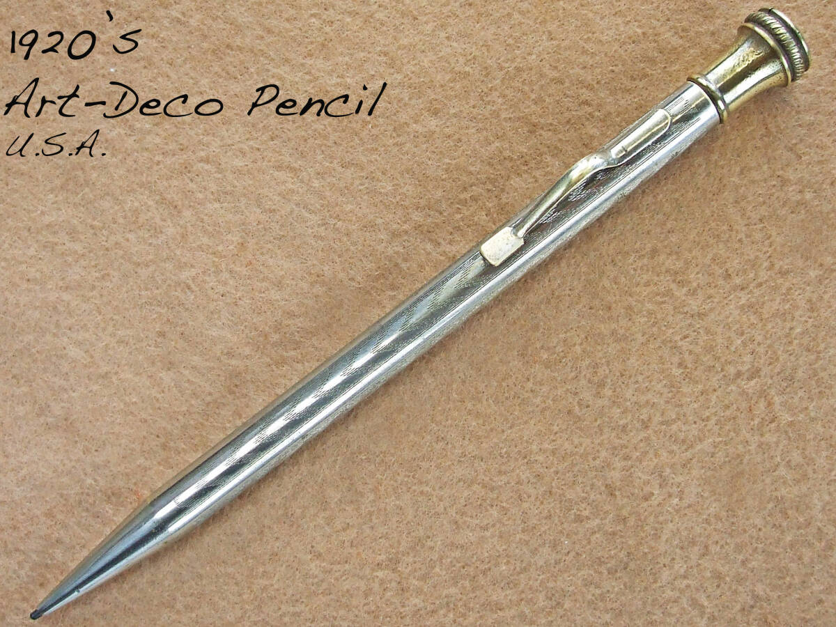 ◆ロングサイズ◆1920年代製 アールデコ・シルヴァーペンシル USA◆ ◆ 1920’s Art Deco Silver Plated Pencil U.S.A.◆の画像1