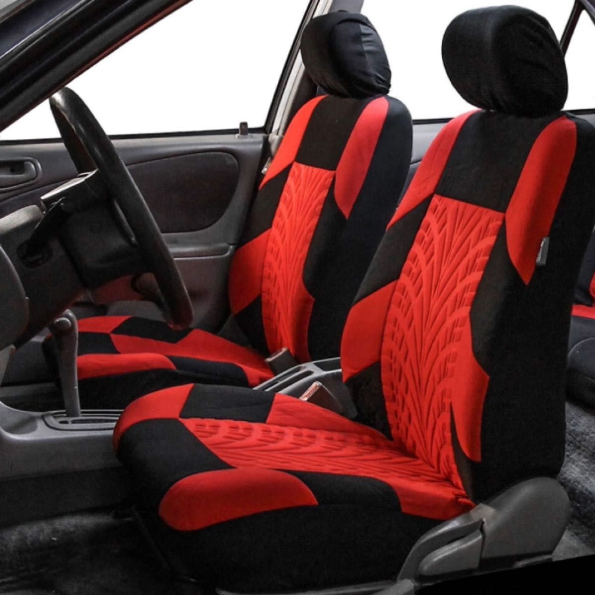 シートカバー　レッド　赤　自動車　フロント用　座席カバー　2枚セット　汎用サイズ　カー用品　洗濯可　汚れ防止　スポーツ　アウトドア