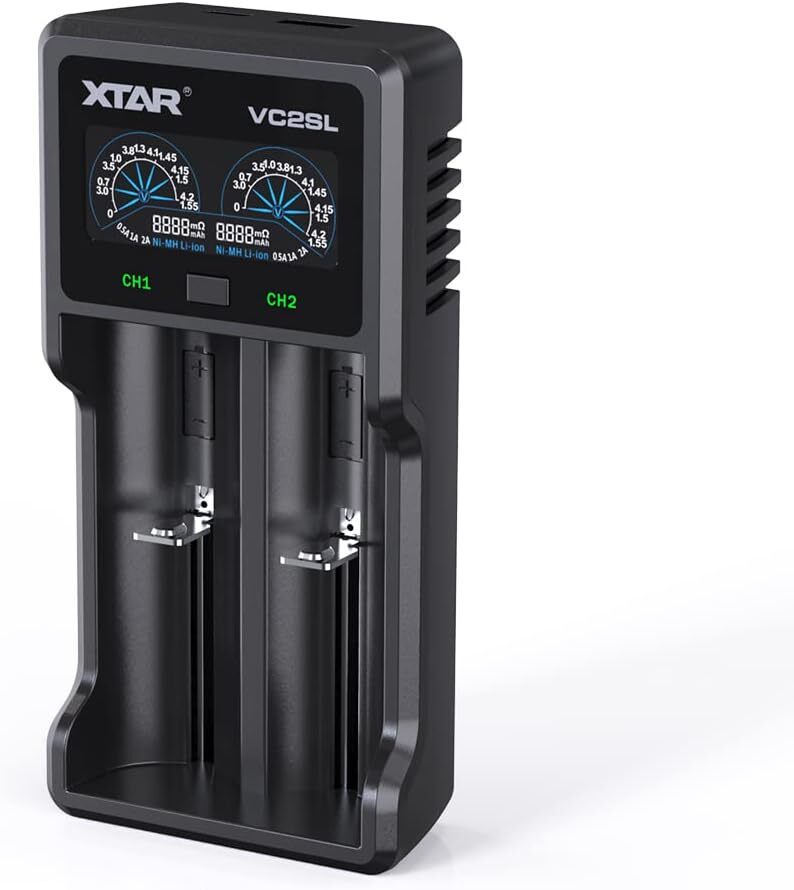 XTAR VC2SL lithium charger battery charger maximum 2Ax1/1Ax2 3.6V/3.7V lithium ion battery 10400~266