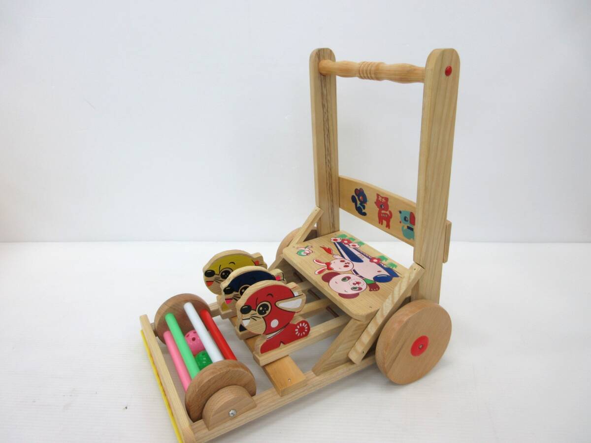 P* handcart / clattering / toy / Showa Retro / front river woodworking / baby-walker / wooden / baby / baby / hand car / folding 4.15-ZM-270*